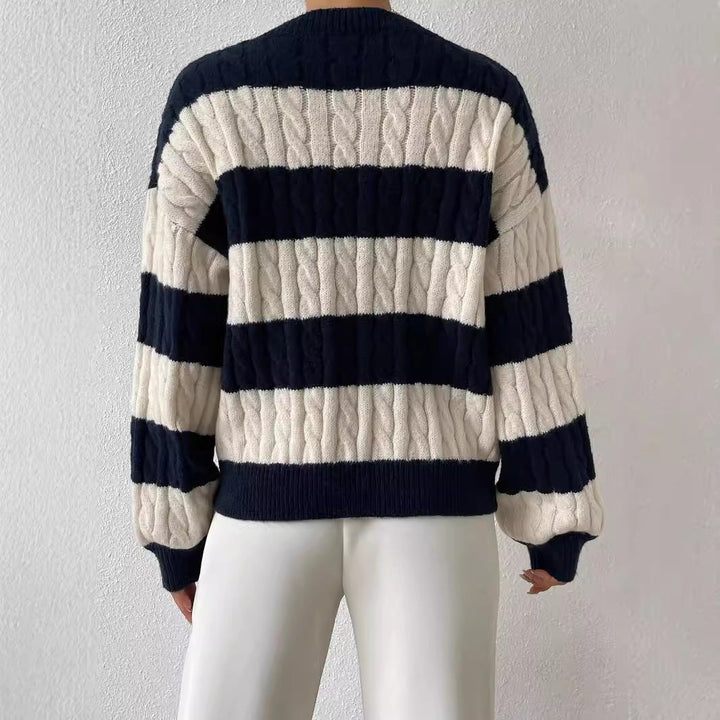 Isabella | Chic Oversized Striped Cable Knit Sweater