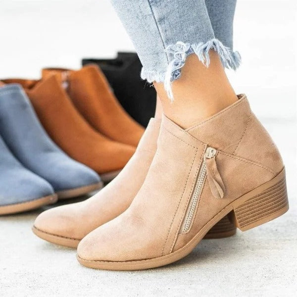 Isabella | Stylish Side Zip Block Heel Ankle Boots