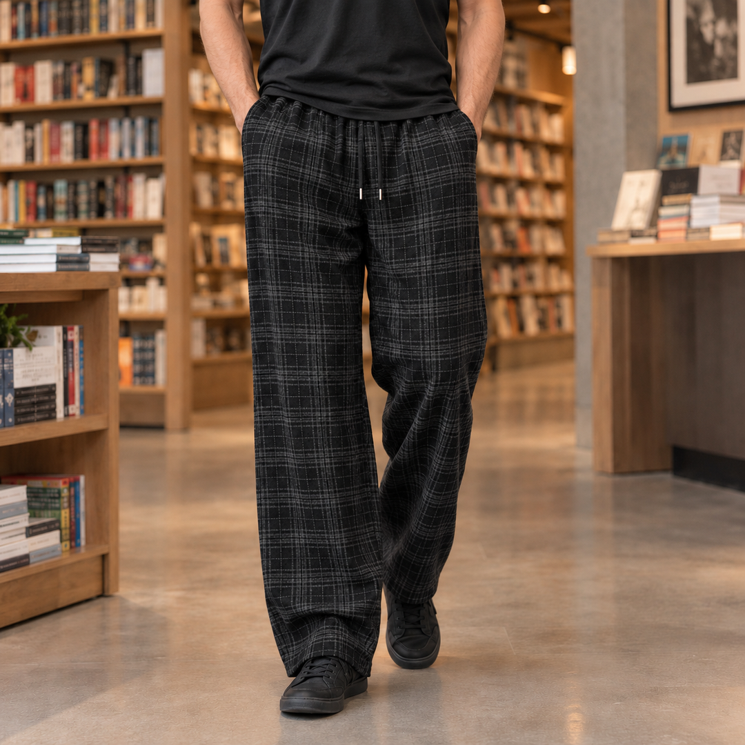 Jack | Wide Leg Drawstring Plaid Pants