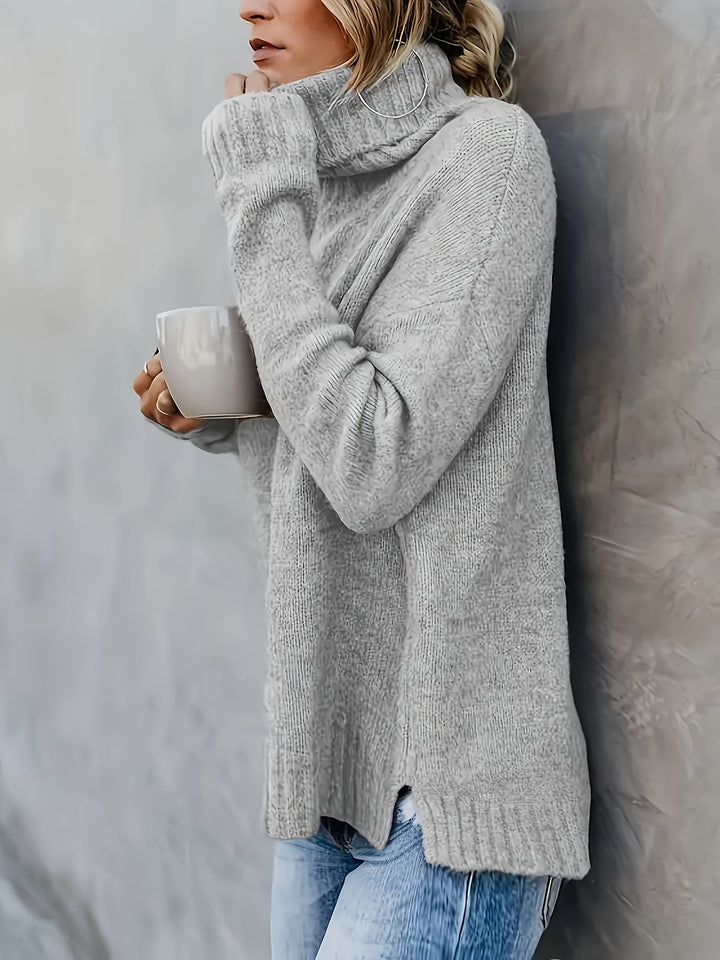 Jacqueline | Oversized Ribbed Split Hem Turtleneck Sweater