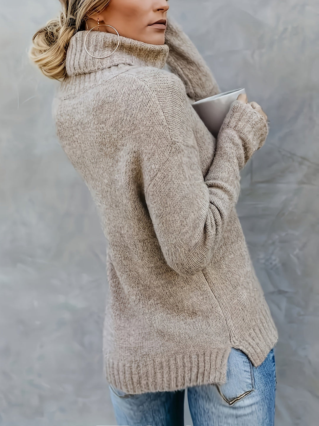 Jacqueline | Oversized Ribbed Split Hem Turtleneck Sweater