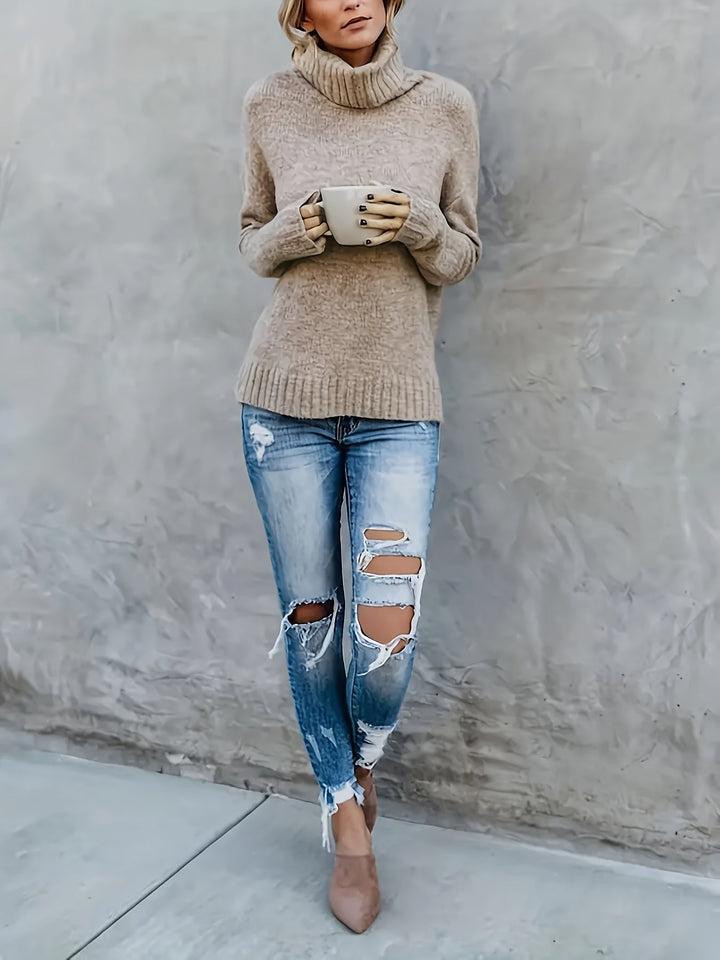Jacqueline | Oversized Ribbed Split Hem Turtleneck Sweater