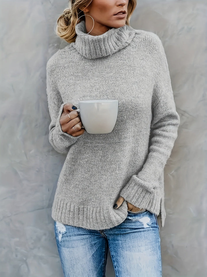 Jacqueline | Oversized Ribbed Split Hem Turtleneck Sweater