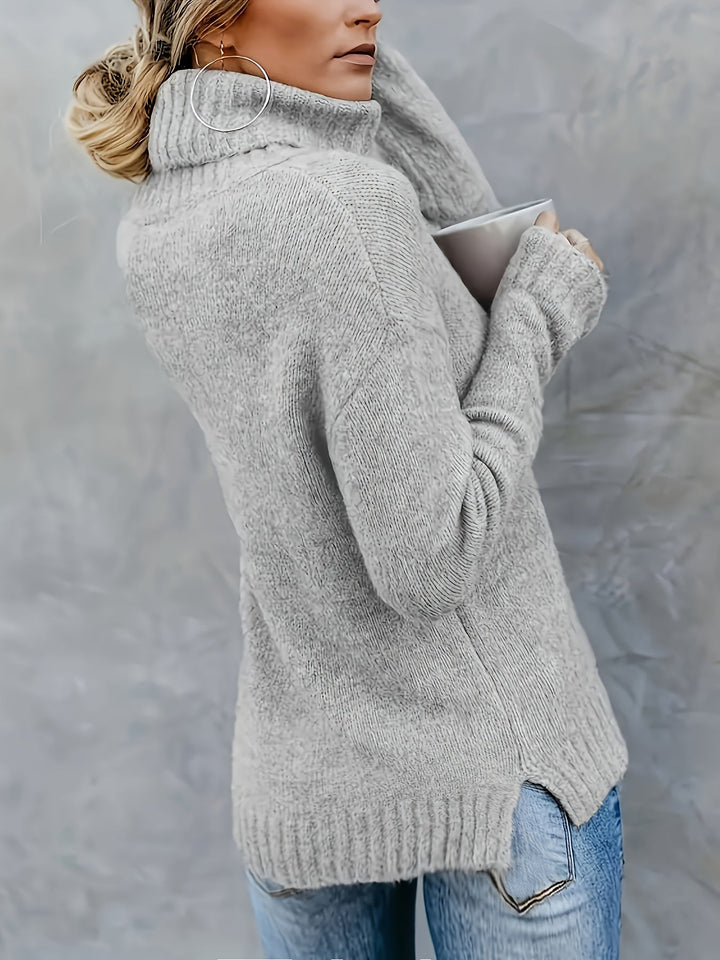 Jacqueline | Oversized Ribbed Split Hem Turtleneck Sweater