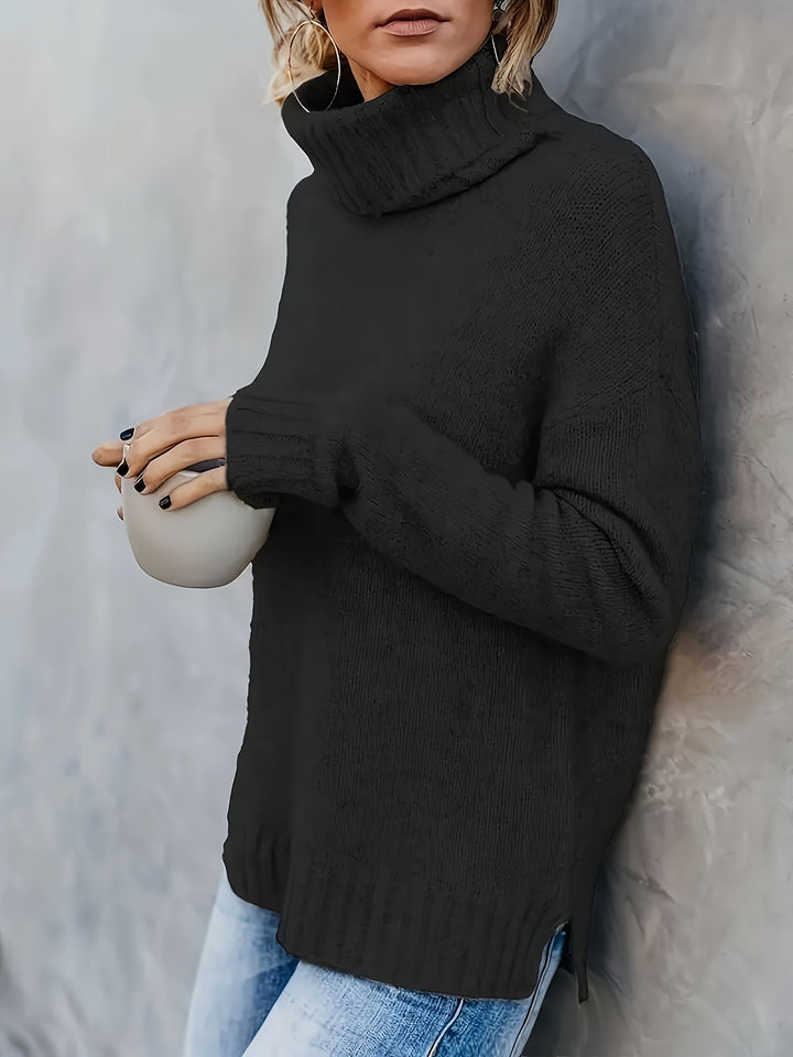 Jacqueline | Oversized Ribbed Split Hem Turtleneck Sweater