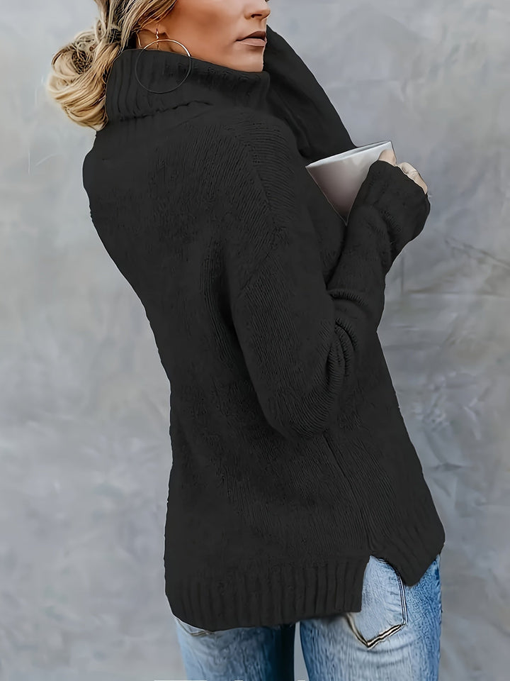 Jacqueline | Oversized Ribbed Split Hem Turtleneck Sweater