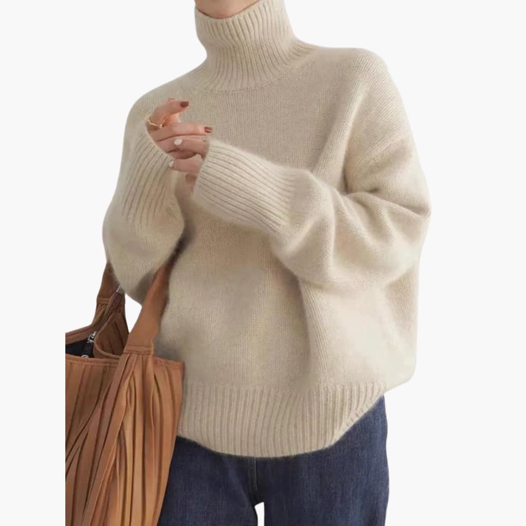 Jacqueline | Polished Oversized Ribbed Turtleneck Knit Sweater