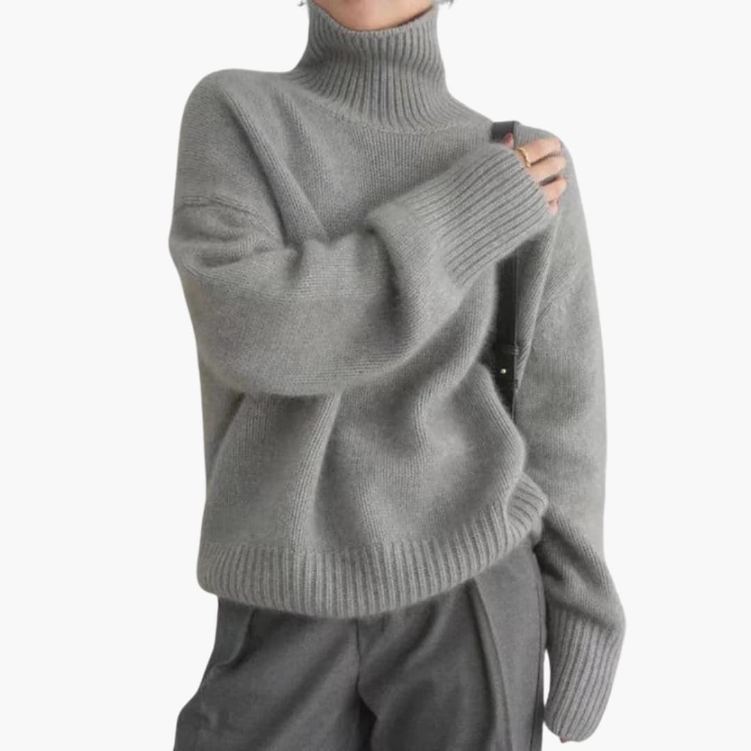 Jacqueline | Polished Oversized Ribbed Turtleneck Knit Sweater