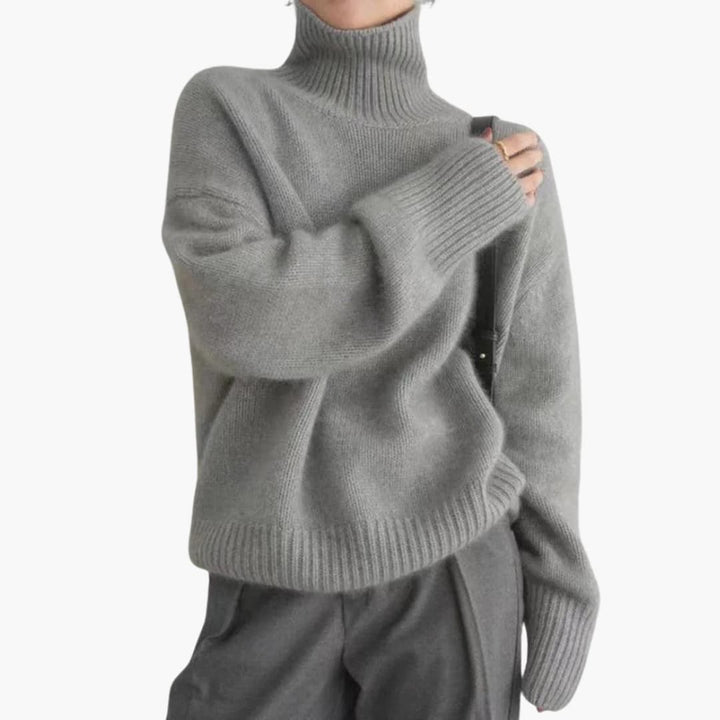 Jacqueline | Polished Oversized Ribbed Turtleneck Knit Sweater