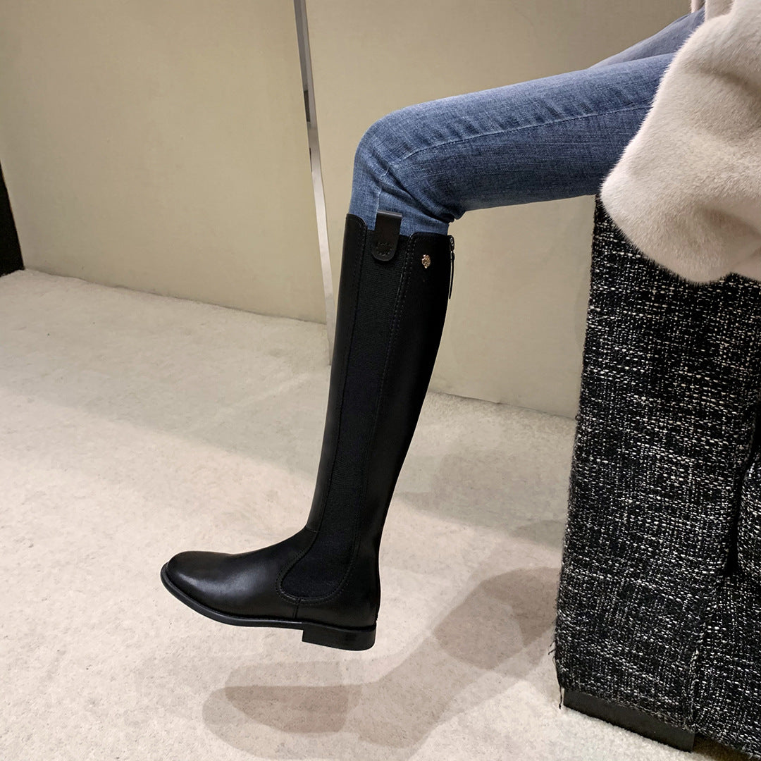 Jacqueline | Relaxed Knee High Boots with Stretch Panel Detail