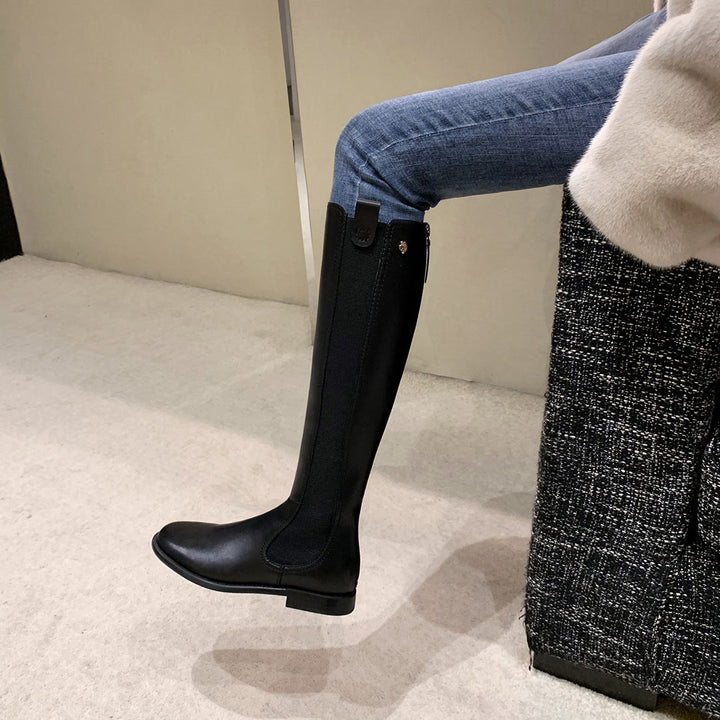Jacqueline | Relaxed Knee High Boots with Stretch Panel Detail