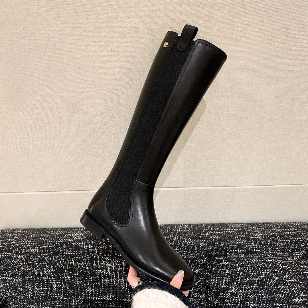 Jacqueline | Relaxed Knee High Boots with Stretch Panel Detail