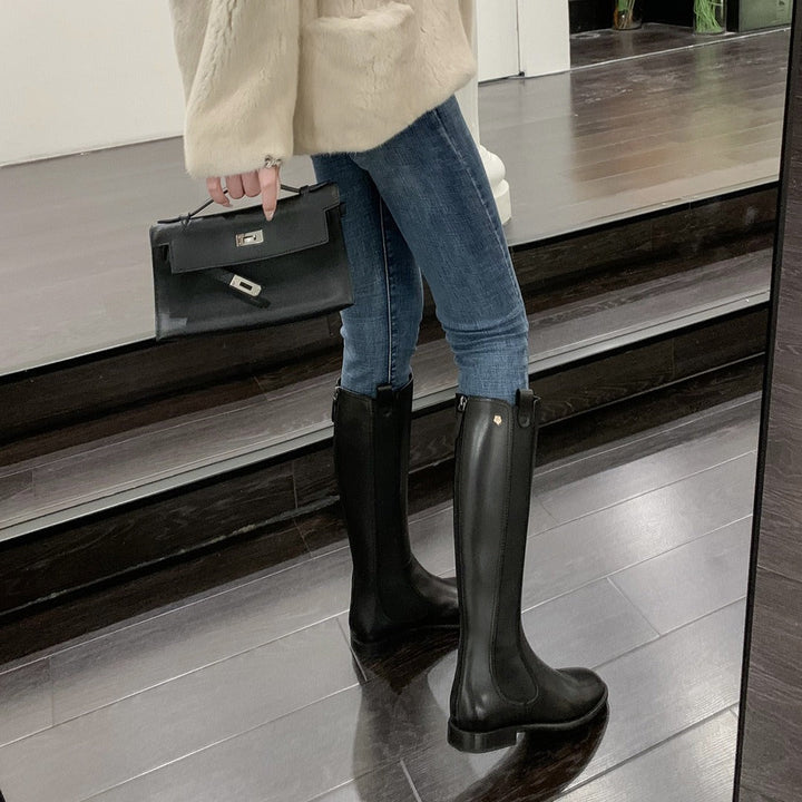 Jacqueline | Relaxed Knee High Boots with Stretch Panel Detail