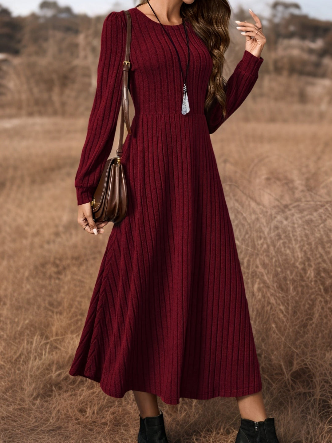 Jacqueline | Relaxed Ribbed Knit Sweater Dress with Long Sleeves