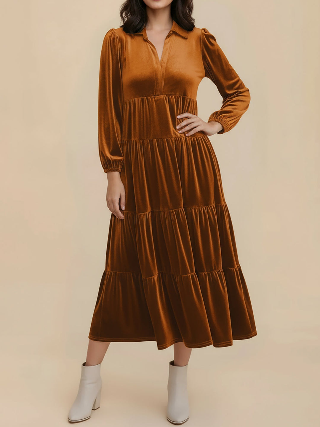 Jacqueline | Timeless Tiered Velvet Midi Dress