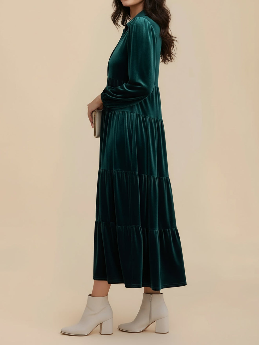 Jacqueline | Timeless Tiered Velvet Midi Dress