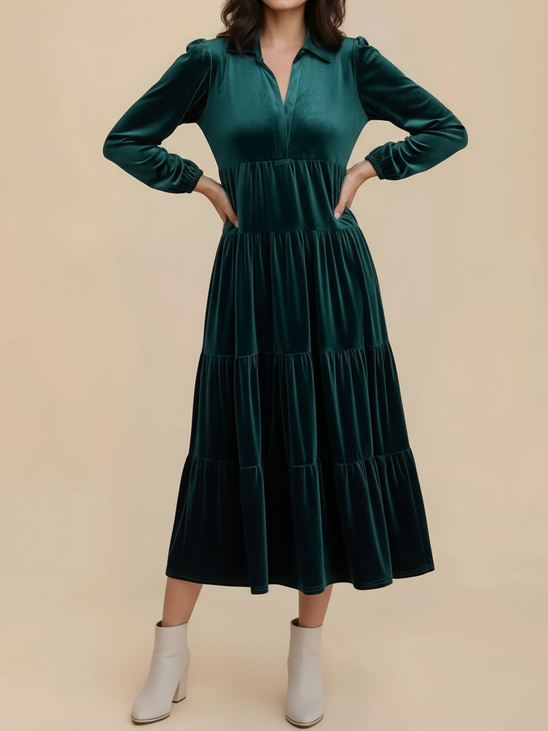 Jacqueline | Timeless Tiered Velvet Midi Dress