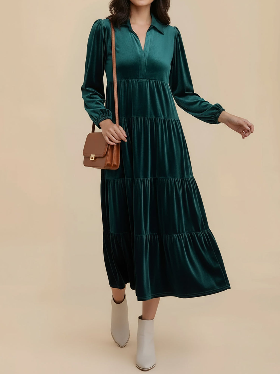 Jacqueline | Timeless Tiered Velvet Midi Dress