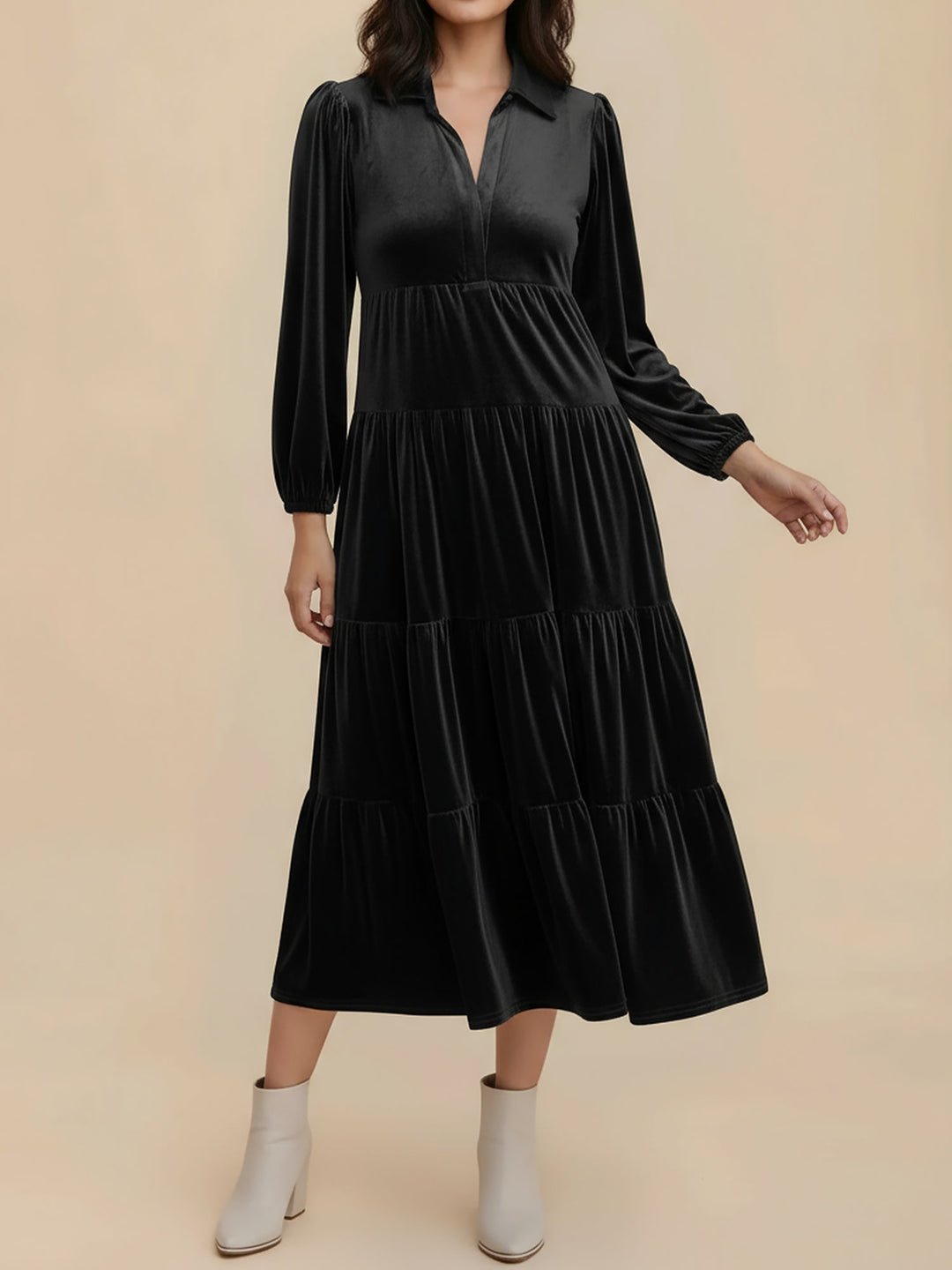 Jacqueline | Timeless Tiered Velvet Midi Dress