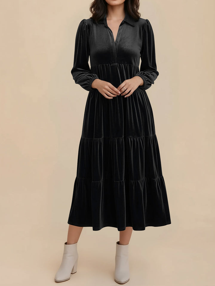 Jacqueline | Timeless Tiered Velvet Midi Dress
