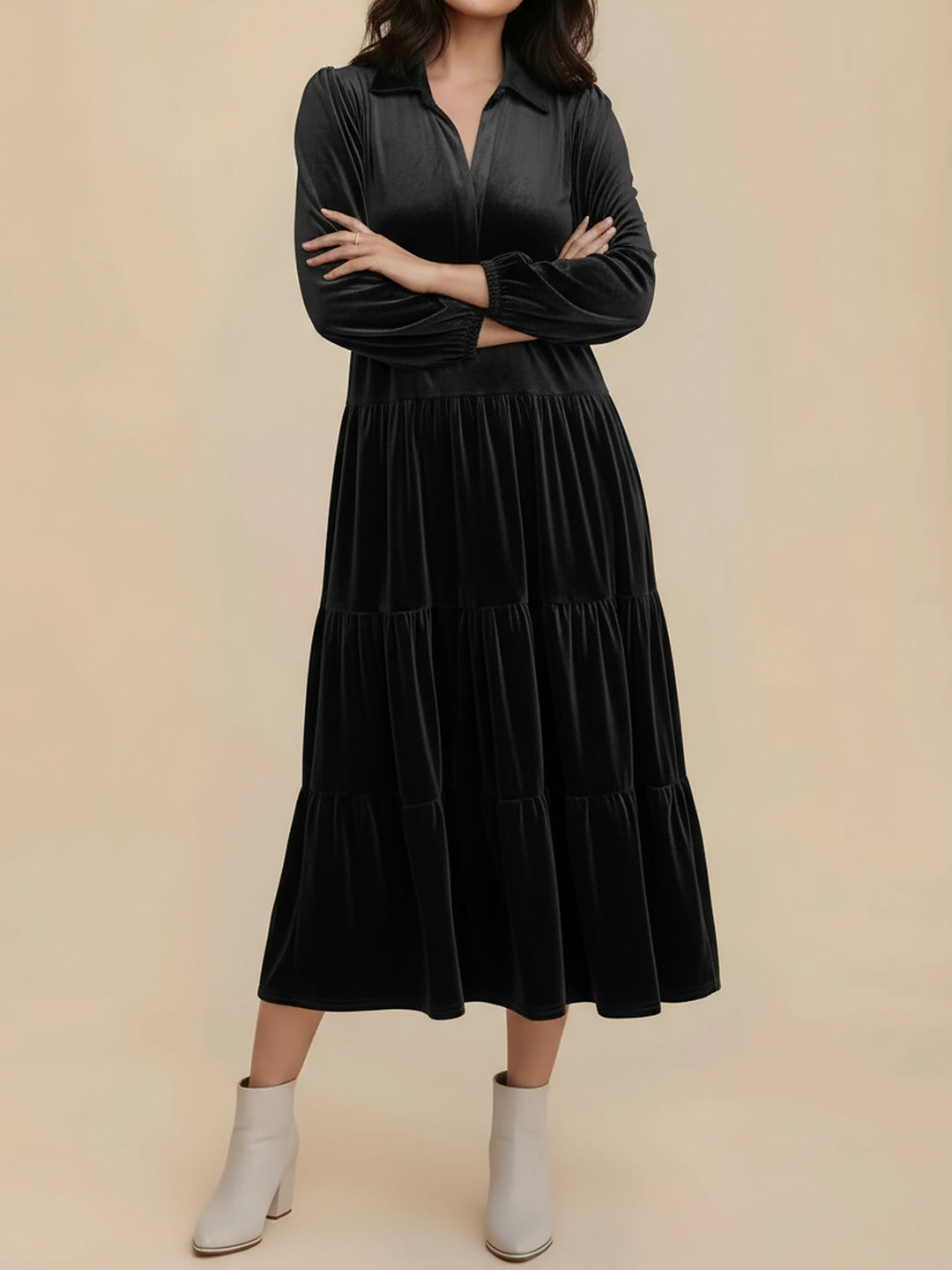 Jacqueline | Timeless Tiered Velvet Midi Dress