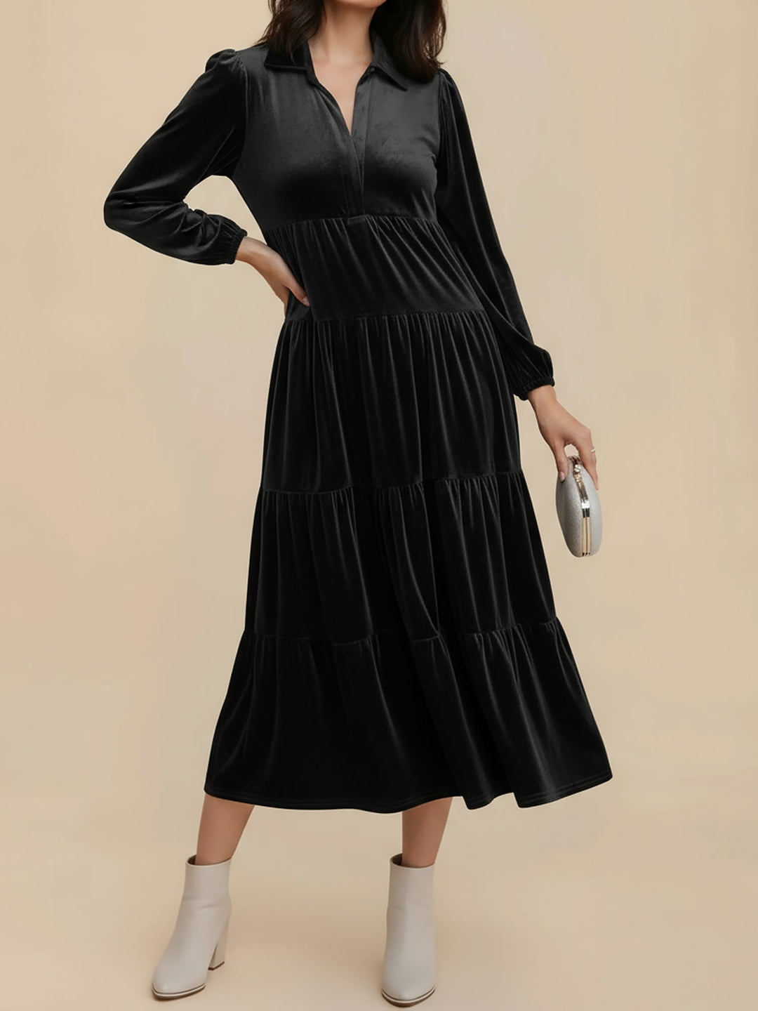 Jacqueline | Timeless Tiered Velvet Midi Dress