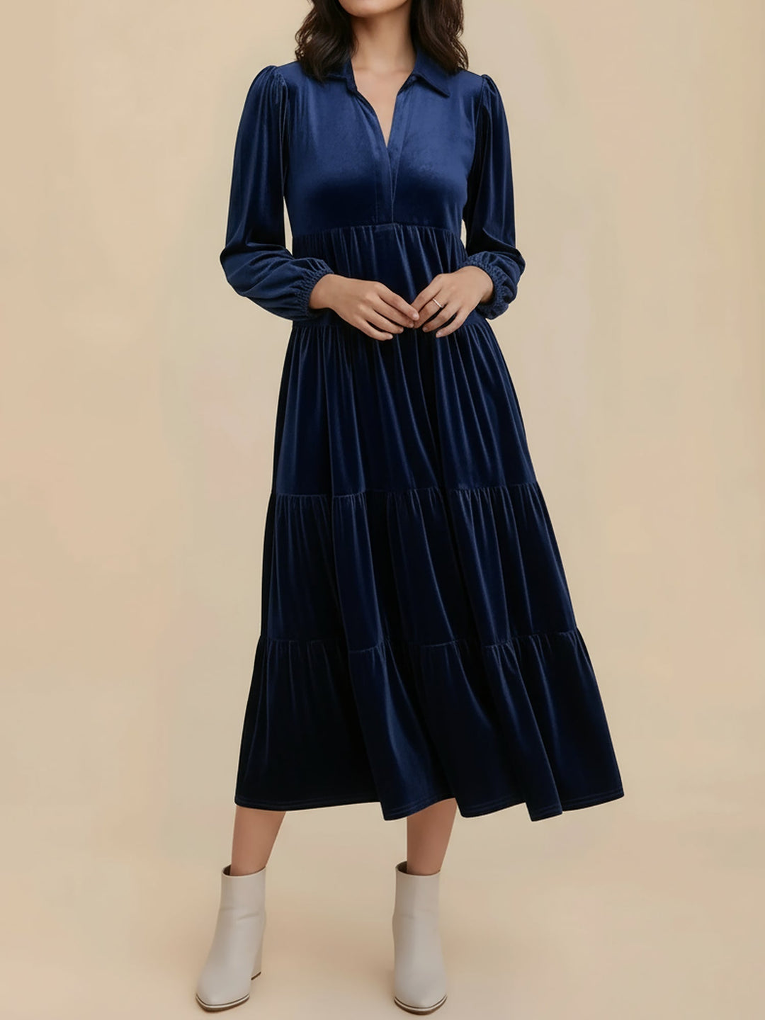 Jacqueline | Timeless Tiered Velvet Midi Dress