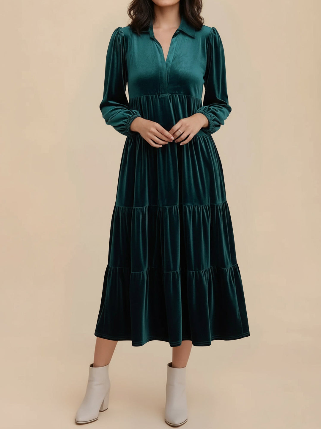 Jacqueline | Timeless Tiered Velvet Midi Dress