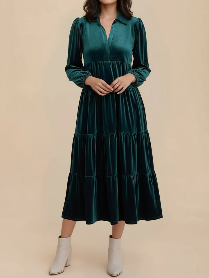 Jacqueline | Timeless Tiered Velvet Midi Dress