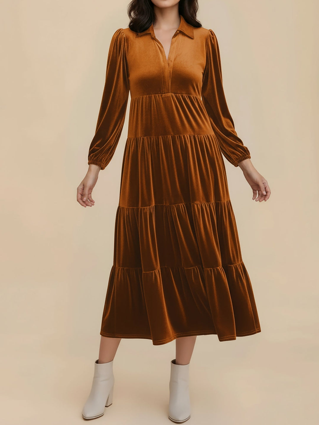 Jacqueline | Timeless Tiered Velvet Midi Dress