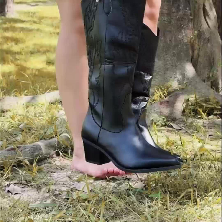 Janet | Chic Stitched Western Knee High Boots