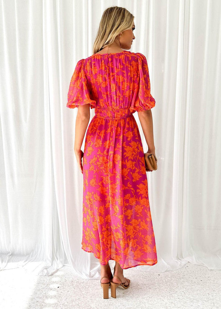 Janet | Cozy Floral Puff Sleeve Fall Wedding Guest Maxi Dress