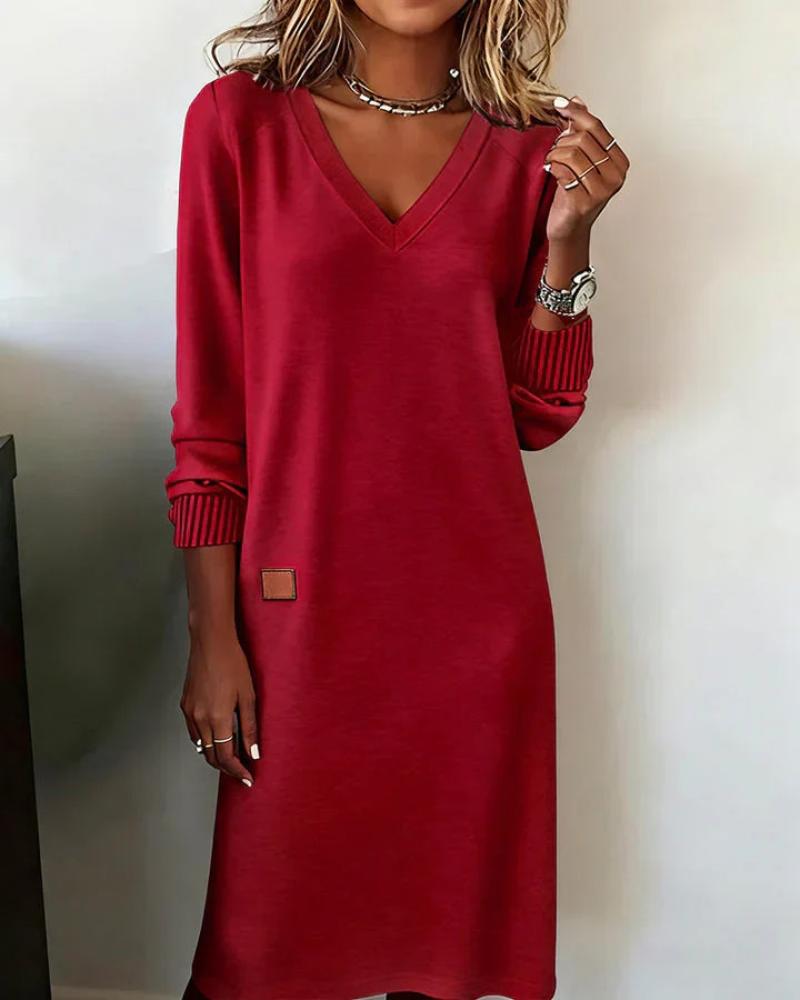 Janet | Cozy V-Neck Knit Midi Sweater Dress