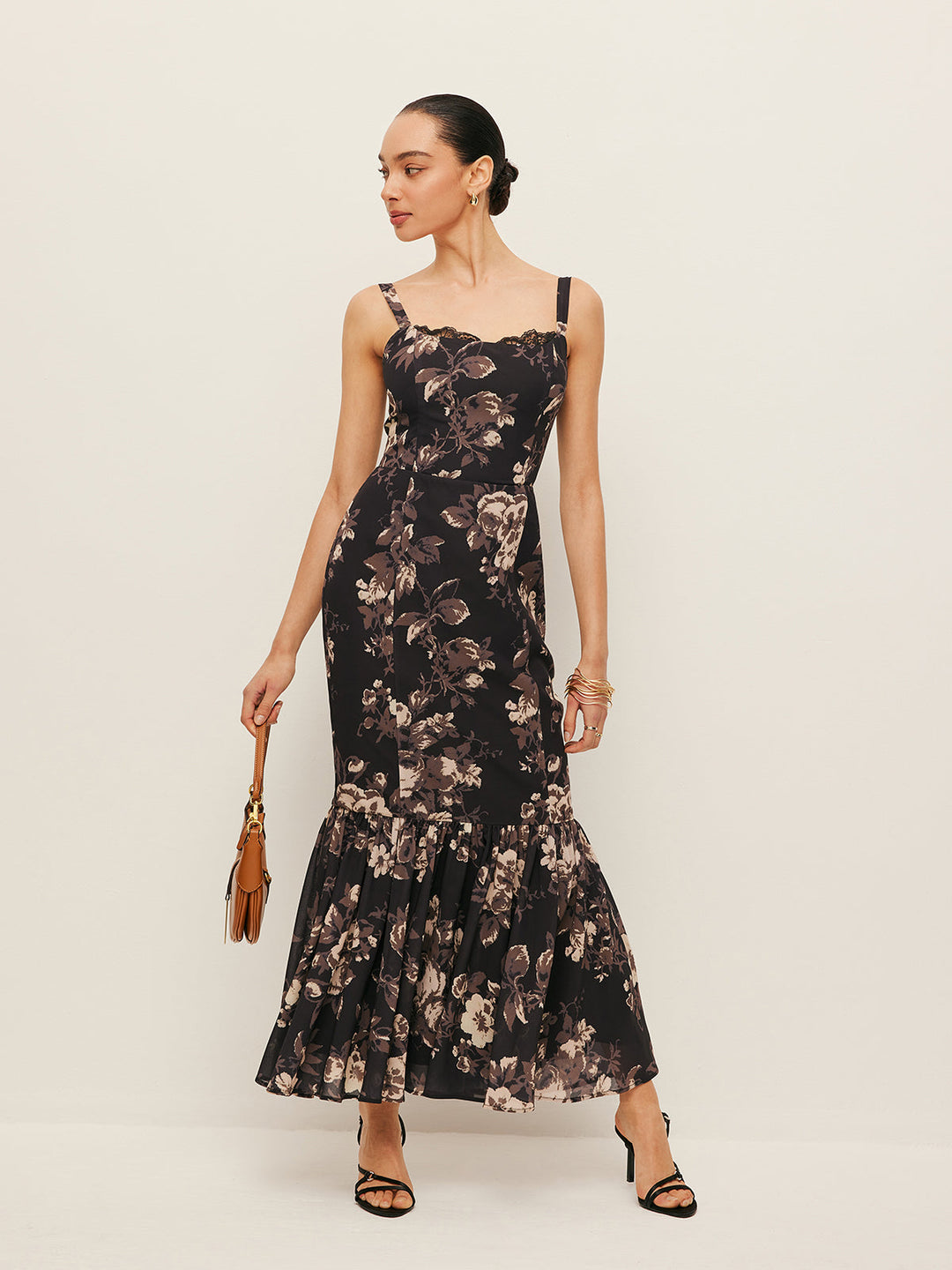 Janet | Relaxed Floral Print Ruffle Hem Holiday Dress
