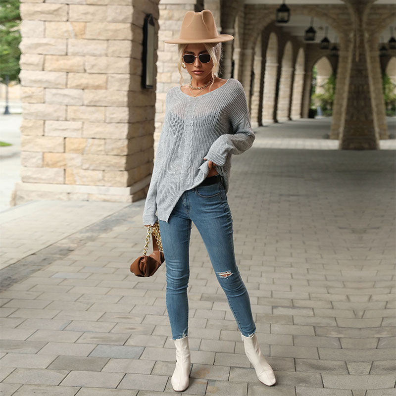 Janet | Sophisticated Cable Knit V Neck Sweater