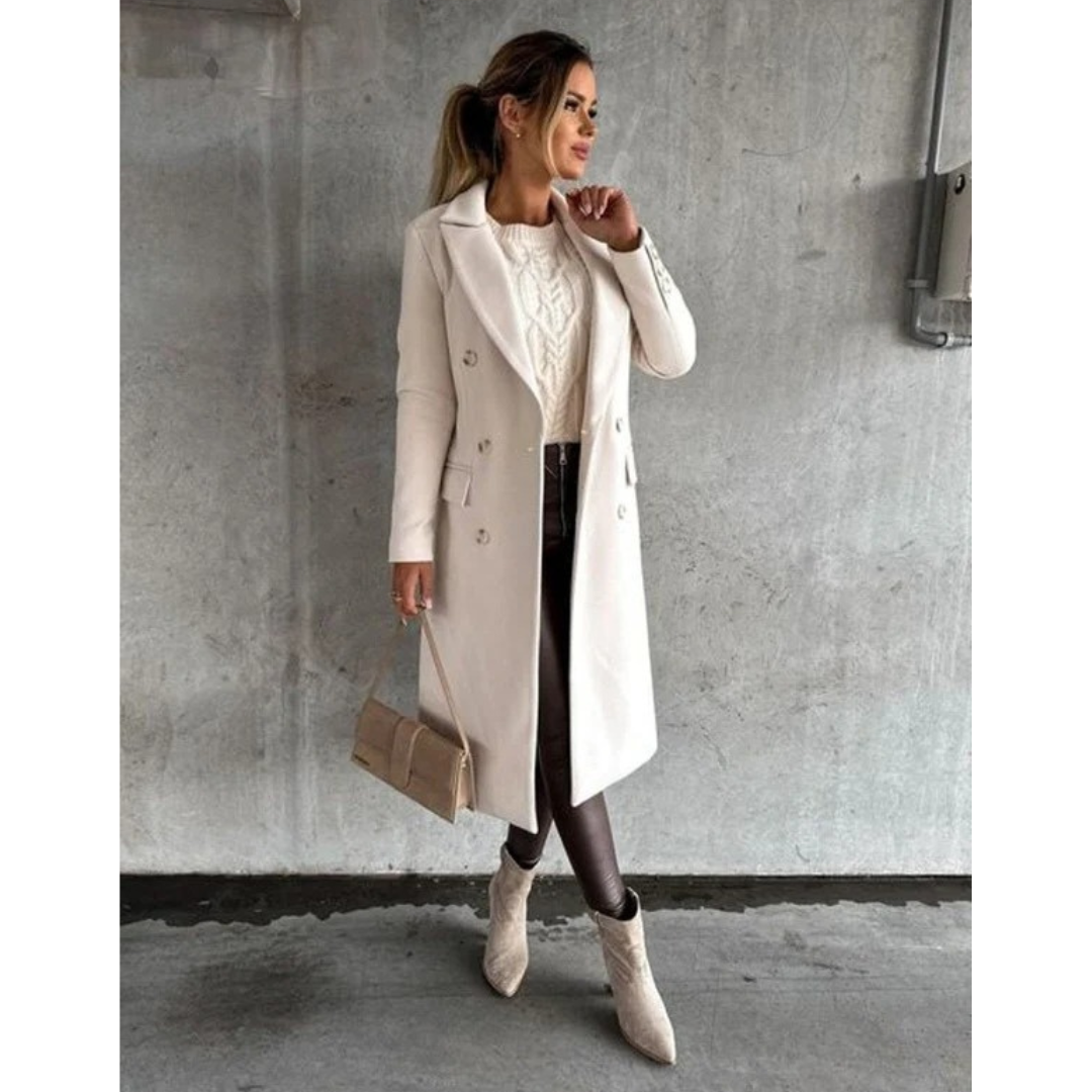 Janet | Sophisticated Long Double-Breasted Camel Coat