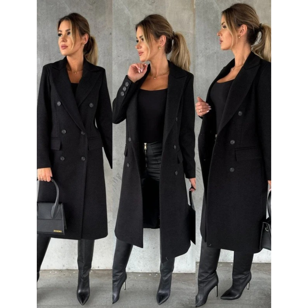 Janet | Sophisticated Long Double-Breasted Camel Coat