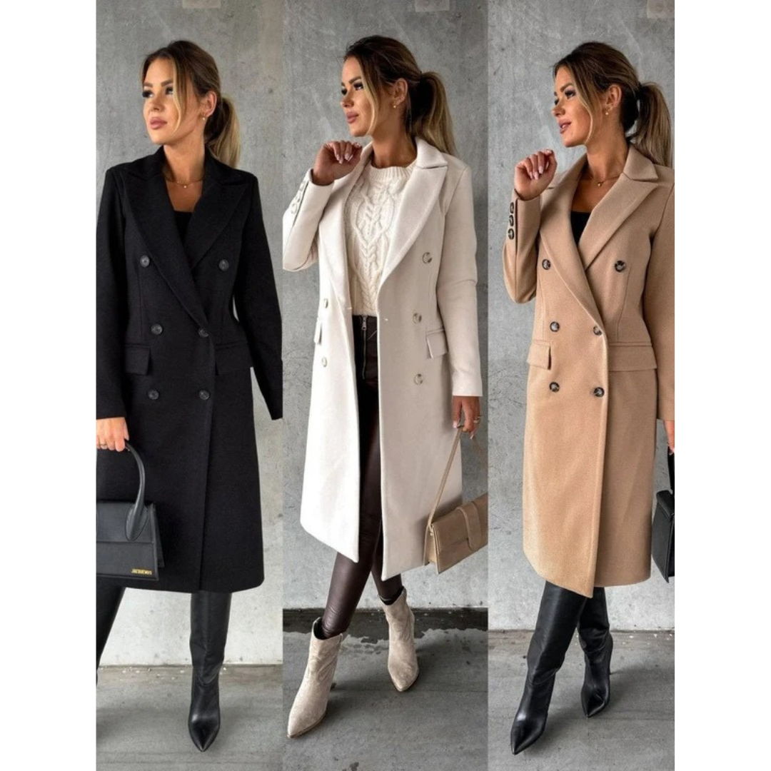 Janet | Sophisticated Long Double-Breasted Camel Coat