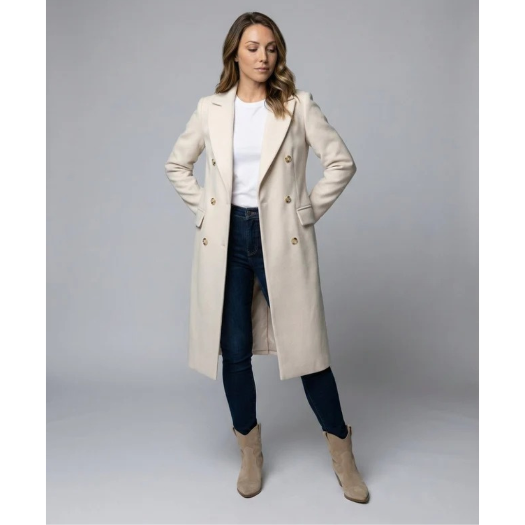 Janet | Sophisticated Long Double-Breasted Camel Coat