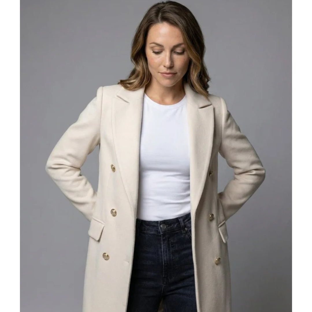Janet | Sophisticated Long Double-Breasted Camel Coat