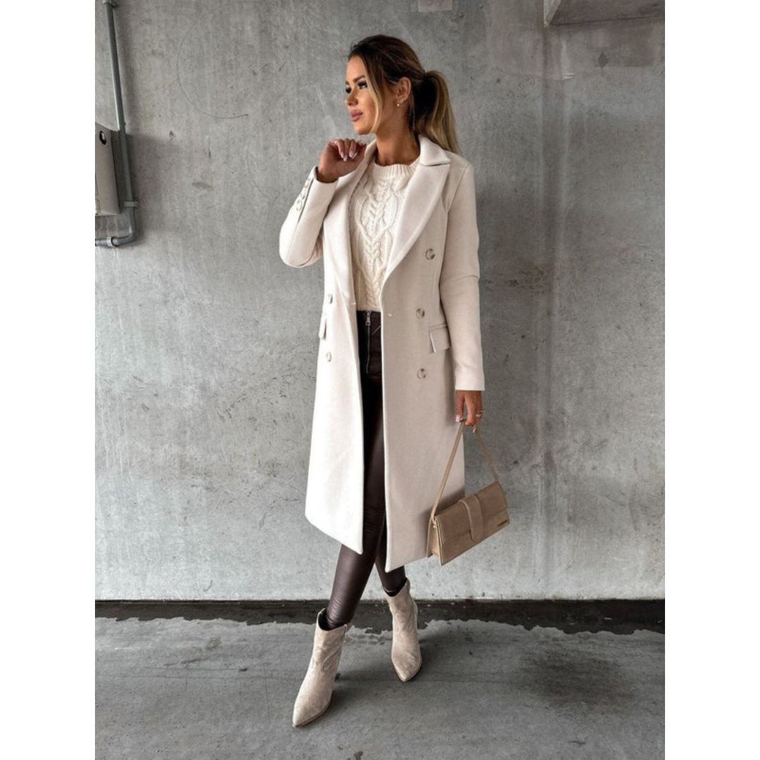Janet | Sophisticated Long Double-Breasted Camel Coat