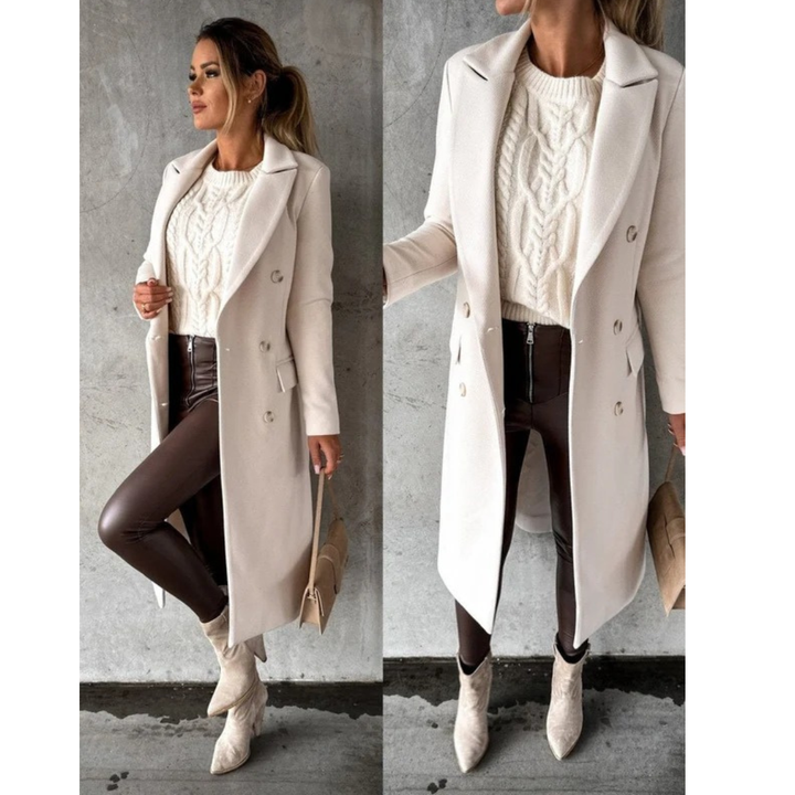 Janet | Sophisticated Long Double-Breasted Camel Coat