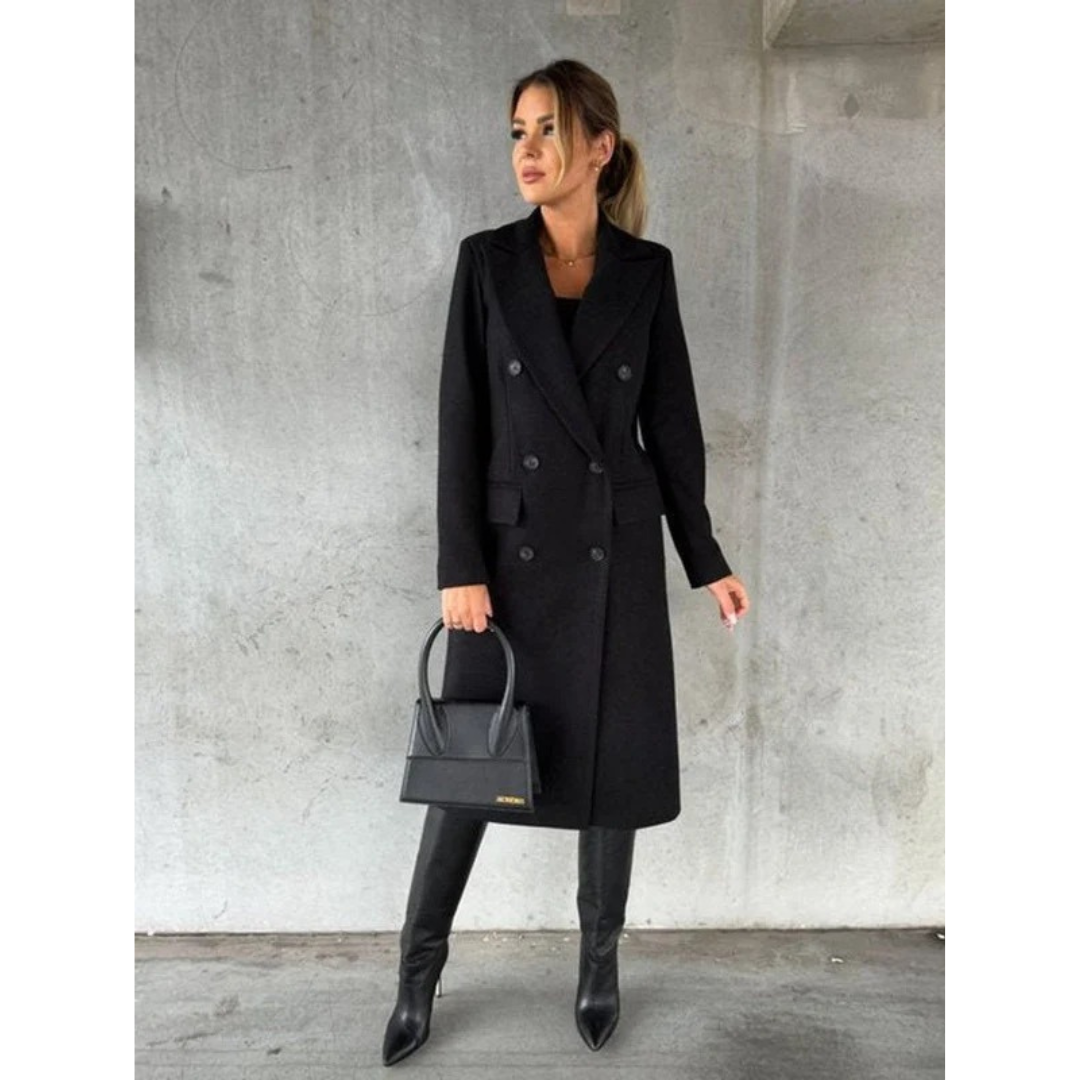 Janet | Sophisticated Long Double-Breasted Camel Coat