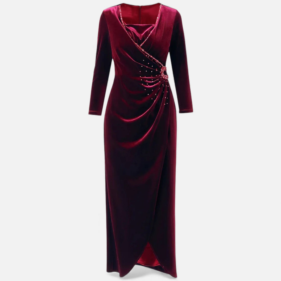 Janice | Effortless Draped Wrap Fall Wedding Guest Dress with Front Slit