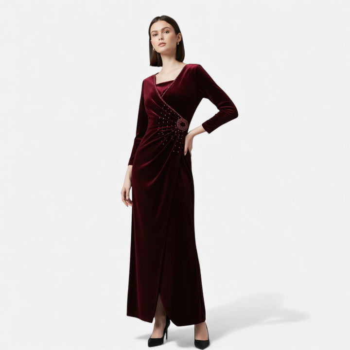 Janice | Effortless Draped Wrap Fall Wedding Guest Dress with Front Slit