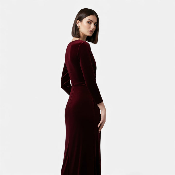 Janice | Effortless Draped Wrap Fall Wedding Guest Dress with Front Slit