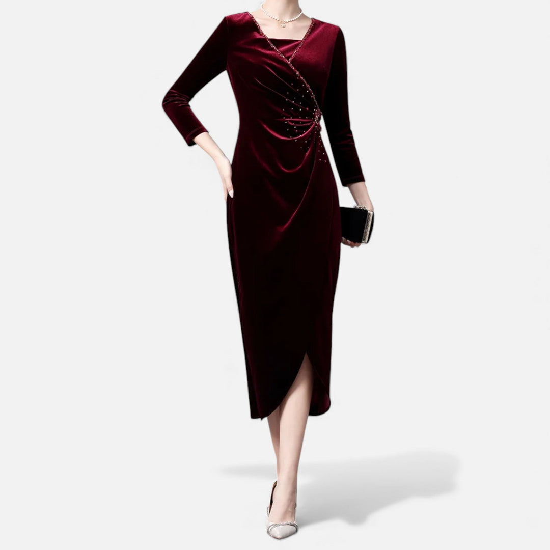 Janice | Effortless Draped Wrap Fall Wedding Guest Dress with Front Slit