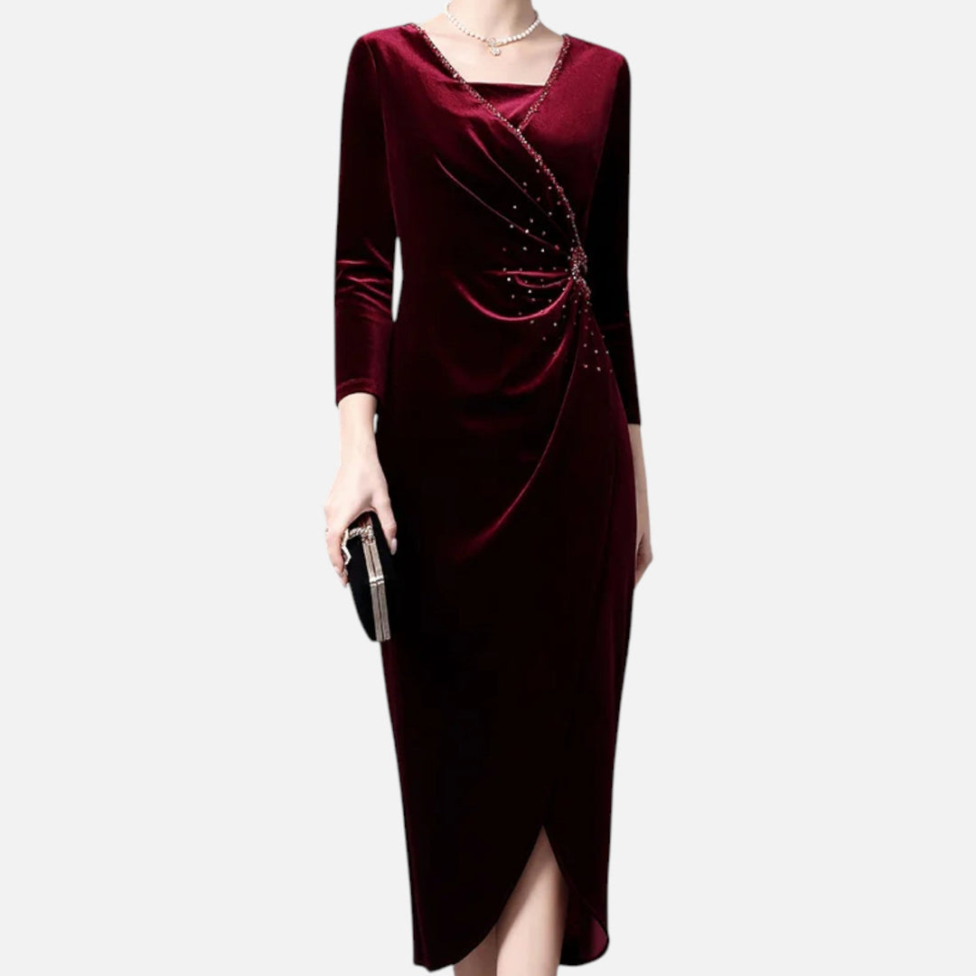 Janice | Effortless Draped Wrap Fall Wedding Guest Dress with Front Slit