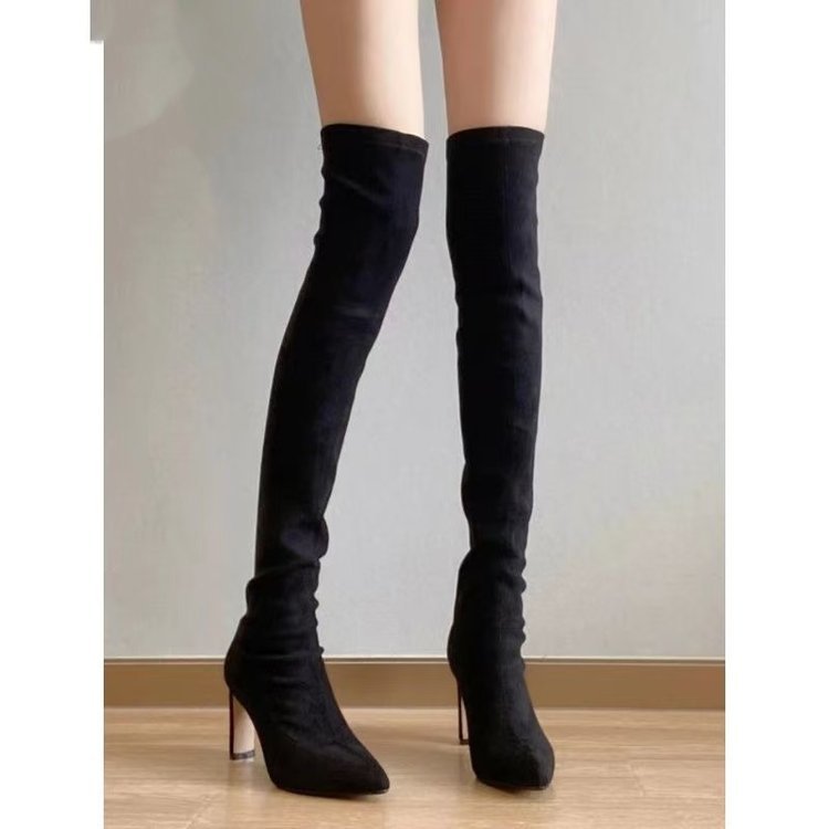 Janice | Relaxed Stretch Thigh High Boots Pointed Toe Stiletto Heel