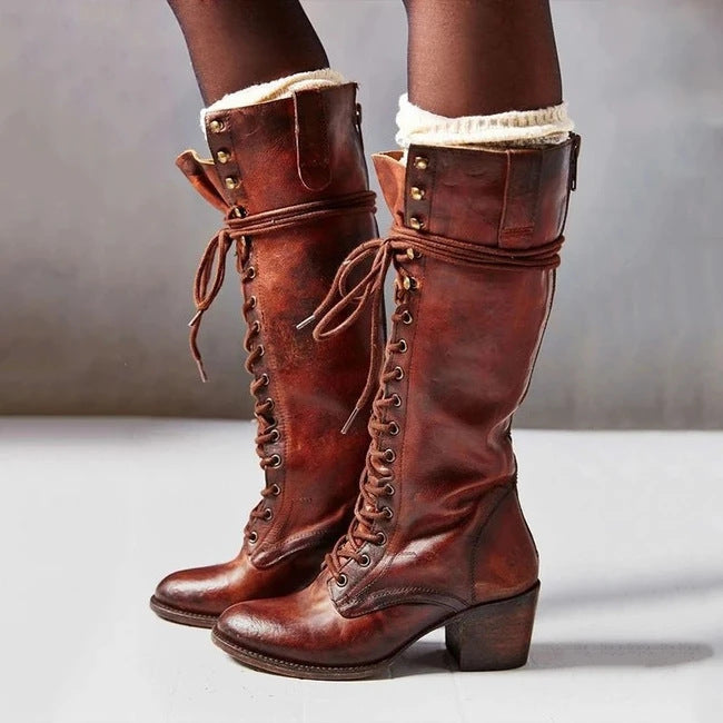 Jean | Cozy Lace-Up Knee High Boots with Block Heel